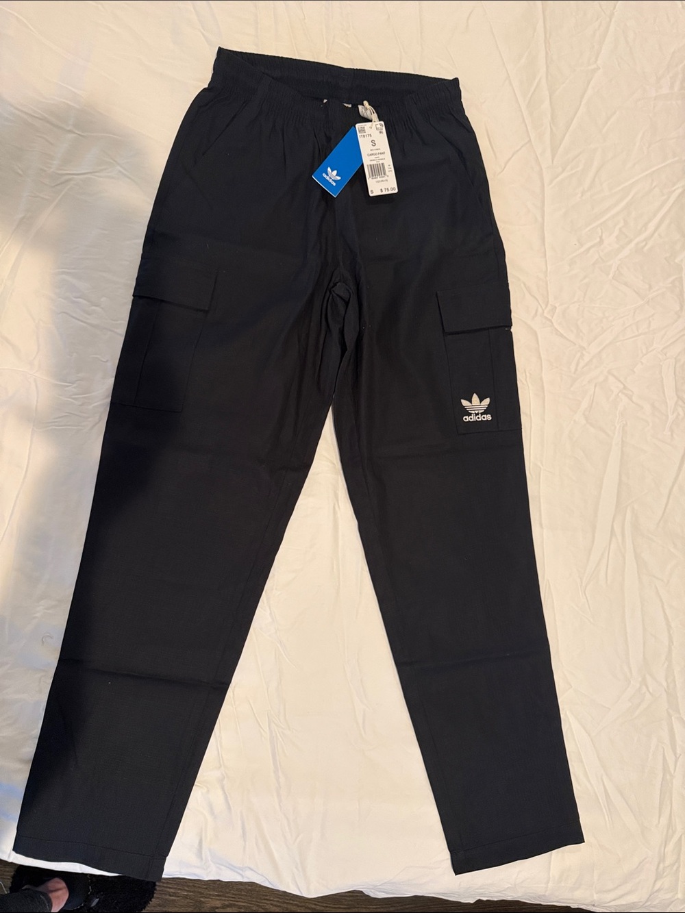 adidas mens Black Cargo Joggers with Logo